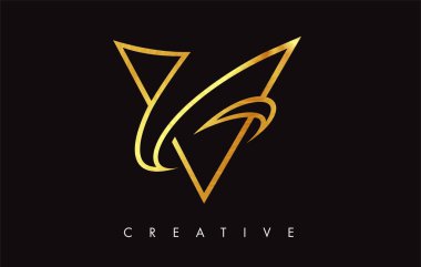 Altın V Harfi Logo Tasarımı. Altın Doku Vektör İllüstrasyon ile V harfi Logo Simgesi