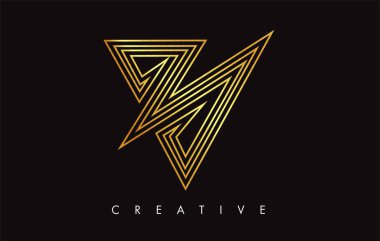 Altın V Harfi Logo Tasarımı. Altın Doku Vektör İllüstrasyon ile V harfi Logo Simgesi