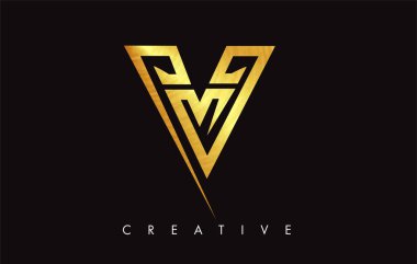 Altın V Harfi Logo Tasarımı. Altın Doku Vektör İllüstrasyon ile V harfi Logo Simgesi