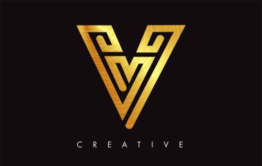 Altın V Harfi Logo Tasarımı. Altın Doku Vektör İllüstrasyon ile V harfi Logo Simgesi