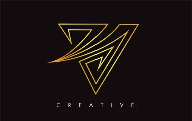 Altın V Harfi Logo Tasarımı. Altın Doku Vektör İllüstrasyon ile V harfi Logo Simgesi