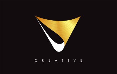 V Golden Letter Modern Trendy Tasarım Logosu. V Harfi Simge Logo wi