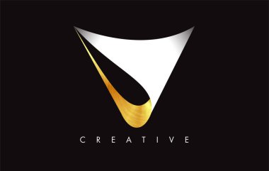 V Golden Letter Modern Trendy Tasarım Logosu. V Harfi Simge Logo wi