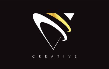 V Golden Letter Modern Trendy Tasarım Logosu. V Harfi Simge Logo wi