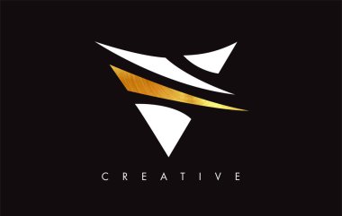 V Golden Letter Modern Trendy Tasarım Logosu. V Harfi Simge Logo wi
