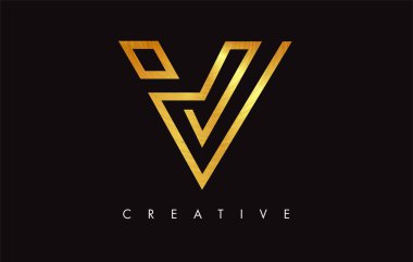 V Golden Letter Modern Trendy Tasarım Logosu. V Harfi Simge Logo wi