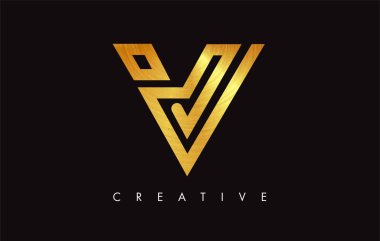 V Golden Letter Modern Trendy Tasarım Logosu. V Harfi Simge Logo wi