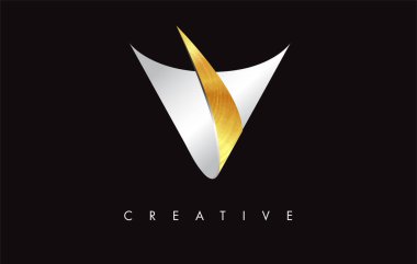 V Golden Letter Modern Trendy Tasarım Logosu. V Harfi Simge Logo wi