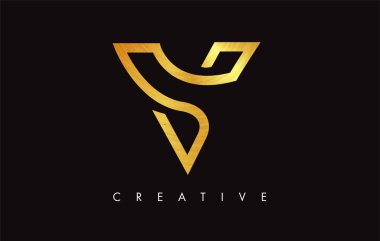 V Golden Letter Modern Trendy Tasarım Logosu. V Harfi Simge Logo wi