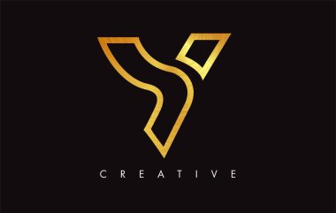 V Golden Letter Modern Trendy Tasarım Logosu. V Harfi Simge Logo wi