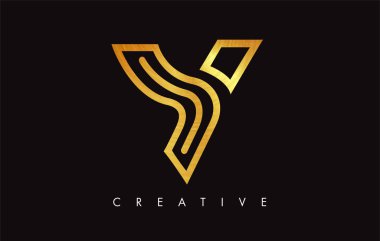 V Golden Letter Modern Trendy Tasarım Logosu. V Harfi Simge Logo wi