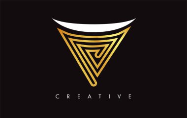 V Golden Letter Modern Trendy Tasarım Logosu. V Harfi Simge Logo wi