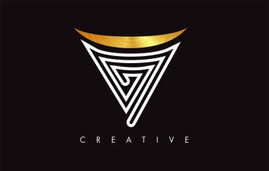 V Golden Letter Modern Trendy Tasarım Logosu. V Harfi Simge Logo wi