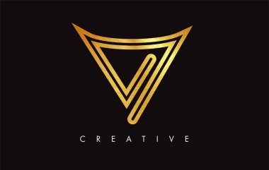 V Golden Letter Modern Trendy Tasarım Logosu. V Harfi Simge Logo wi