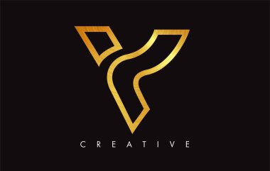 V Golden Letter Modern Trendy Tasarım Logosu. V Harfi Simge Logo wi