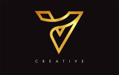 V Golden Letter Modern Trendy Tasarım Logosu. V Harfi Simge Logo wi