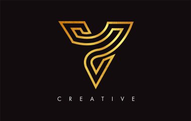 V Golden Letter Modern Trendy Tasarım Logosu. V Harfi Simge Logo wi