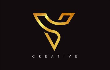 V Golden Letter Modern Trendy Tasarım Logosu. V Harfi Simge Logo wi