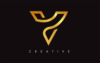 V Golden Letter Modern Trendy Tasarım Logosu. V Harfi Simge Logo wi