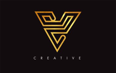 V Golden Letter Modern Trendy Tasarım Logosu. V Harfi Simge Logo wi