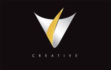 V Golden Letter Modern Trendy Tasarım Logosu. V Harfi Simge Logo wi