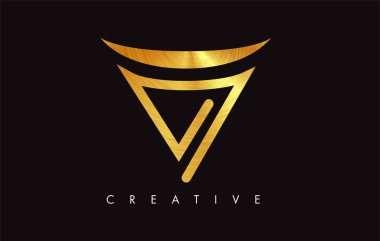 V Golden Letter Modern Trendy Tasarım Logosu. V Harfi Simge Logo wi
