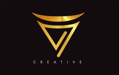 V Golden Letter Modern Trendy Tasarım Logosu. V Harfi Simge Logo wi