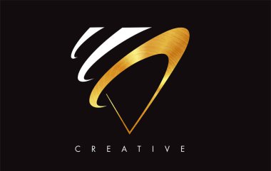 V Golden Letter Modern Trendy Tasarım Logosu. V Harfi Simge Logo wi