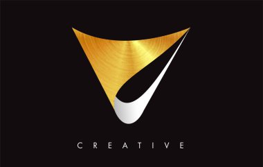 V Golden Letter Modern Trendy Tasarım Logosu. V Harfi Simge Logo wi