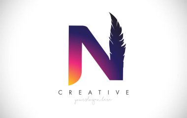 N Feather Harf Logosu Tüylü Yaratıcı Simge Tasarımı