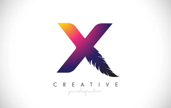 X Feather Letter Logo Icoon Ontwerp met veren creatieve — Stockvector