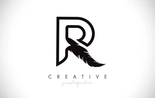 R Feather Letter Logo Icon Design With Feather Feathers Creative — Stock Vector