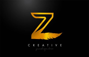 Z Altın Altın Tüy Harf Simgesi Tüylü Simge Tasarımı