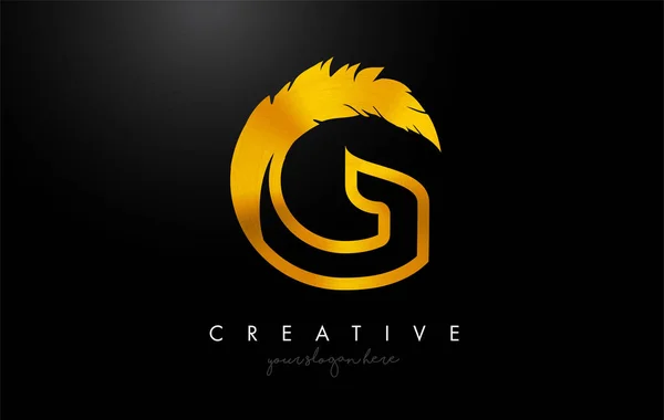 G Golden Gold Feather Letter Logo pictogram ontwerp met veren Feath — Stockvector