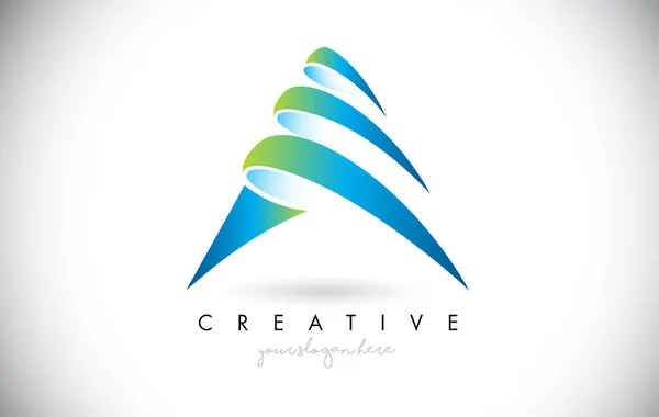 Letra Logo Con Rebanadas Creativas Colores Verdes Azules Vector Illustration — Vector de stock