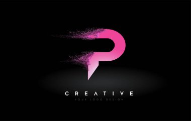 Dağıtım Efekti ve Mor Pembe Parçacıklar Kül Vektörü Resmini Genişleten P Harfi Logosu.