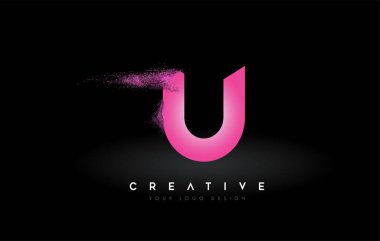 Dağıtım Efekti ve Mor Pembe Parçacıkları Kül Vektörü Resmini Genişleten U Harfi Logosu.