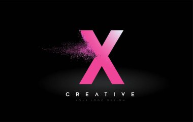 Dağıtım Efekti ve Mor Pembe Parçacıklar Kül Vektörü Resmini Genişleten X Harfi Logosu.