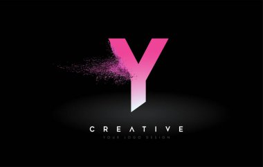 Dağıtım Efekti ve Mor Pembe Parçacıklar Kül Vektörü Resmini Genişleten Y Harfi Logosu.