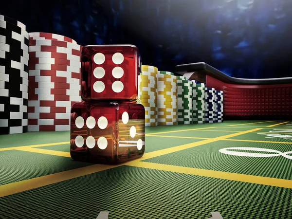dices throw on craps table at casino