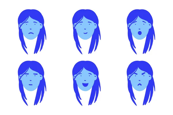 Ilustración Emociones Mujer Chica Retrato Cara Dibujos Animados Cha —  Fotos de Stock