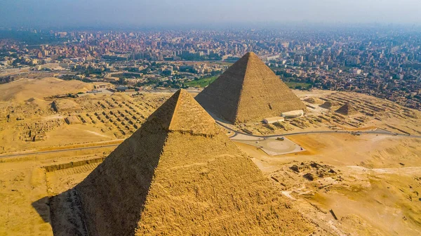 Historische Gizeh Piramides Egypte Neergeschoten Door Drone — Stockfoto