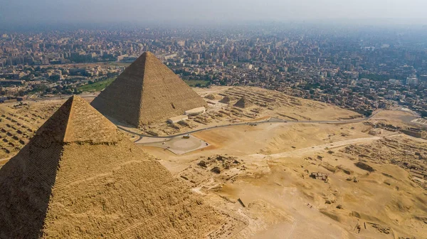 Historische Gizeh Piramides Egypte Neergeschoten Door Drone — Stockfoto