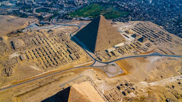 Mısır Insansız Hava Aracı Tarafından Çekilen Tarihi Giza Piramitleri — Stok fotoğraf