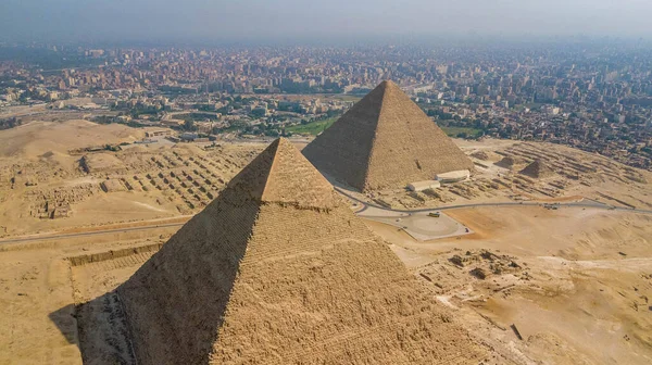 Pirámides Históricas Guiza Egipto Disparadas Por Drones —  Fotos de Stock