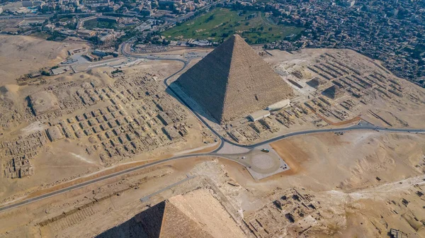 Mısır Insansız Hava Aracı Tarafından Çekilen Tarihi Giza Piramitleri — Stok fotoğraf