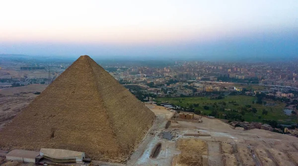Pirámides Históricas Guiza Egipto Disparadas Por Drones — Foto de Stock