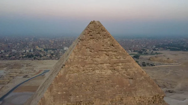 Historyczne Piramidy Gizy Egipcie Zastrzelone Przez Drona — Zdjęcie stockowe