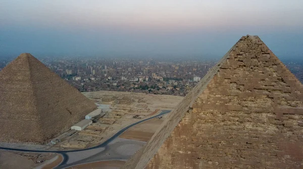 Mısır Insansız Hava Aracı Tarafından Çekilen Tarihi Giza Piramitleri — Stok fotoğraf