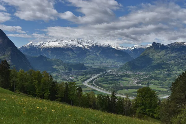 View over the rhine valley in Switzerland from Triesenberg in Liechtenstein 22.5.2020